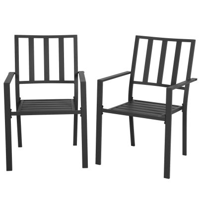 Outsunny Set of Two Minimal Metal Garden Chairs Black