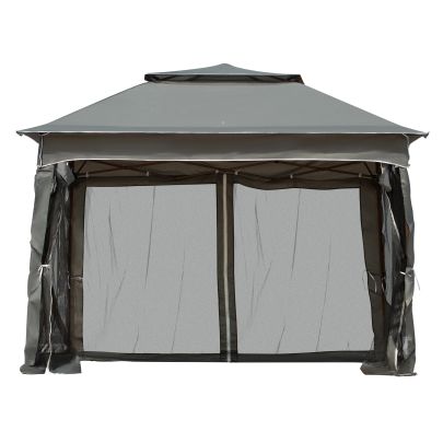 Outsunny 3 x 3m Pop Up Gazebo, Double roof Garden Tent with Netting and Carry Bag, Party Event Shelter for Outdoor Patio, Dark Grey
