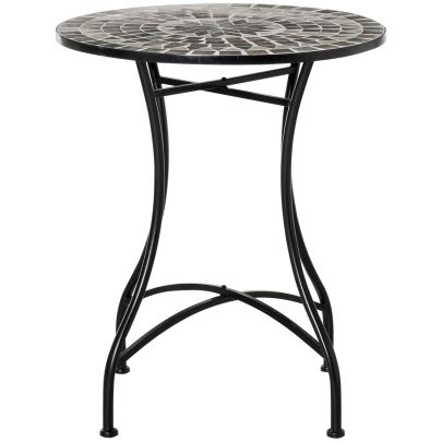 Outsunny Round Mosaic Tabletop Garden Table Grey Black