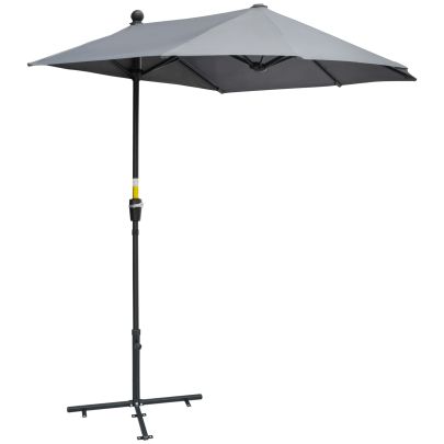 Outsunny 2m Half Parasol Market Umbrella Garden Balcony Parasol with Crank Handle, Base, Double Sided Canopy, Dark Grey