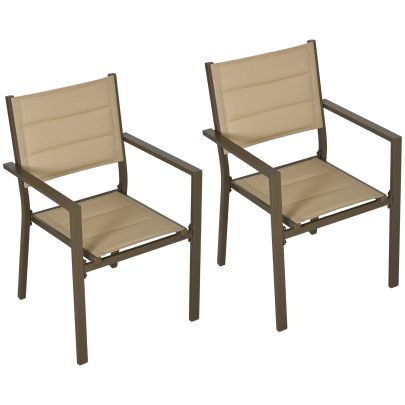 Outsunny Set of Two Aluminium Stacking Garden Chairs Khaki
