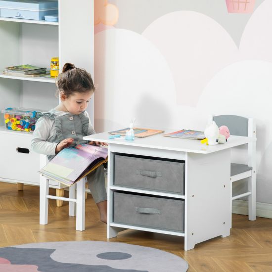 KidKraft Round Table & 2 Chair Set With Storage - Kids Furniture For Ages 3-6
