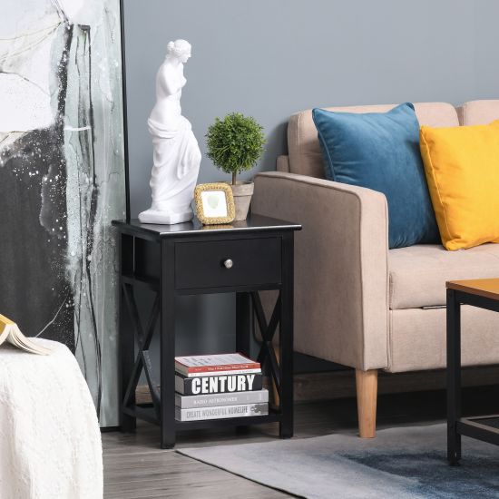 Buy MDF 2-Tier Side Table w/ Drawer Black by Outsunny | OutSunny ...