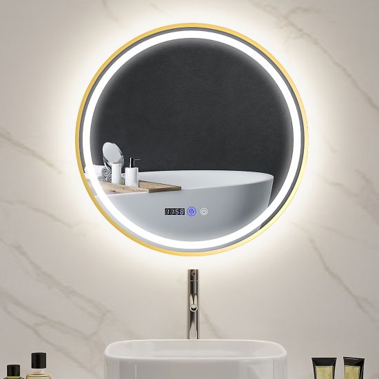 Buy HOMCOM Round Bathroom Mirror with LED Lights, 600mm Backlit ...