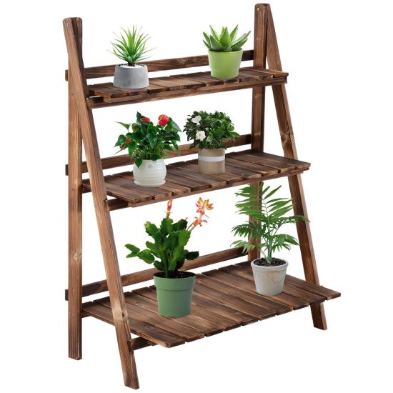 Buy Outsunny Wooden Folding Flower Pot Stand 3 Tier Garden Planter ...