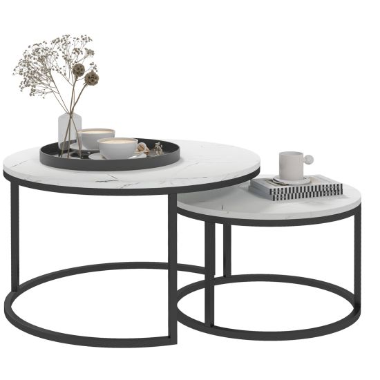 Stacking Stone Table Buy HOMCOM Set of Two Marble Effect Stacking Tables Black White by MH ...