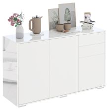  Push-Open Cabinet with 2 Drawer 2 Door Cabinet for Home Office Highlight, 117W x 36D x 74Hcm-White