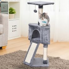  Cats 3-Tier Sisal Rope Scratching Post w/ Dangle Toy Grey