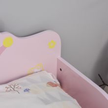  Kids Wooden Bed w/ Crown Modeling Safety Side Rails Gift for Toddlers Girls