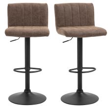  Barstools Set of 2 Adjustable Height Swivel PU Leather Counter Bar Chairs Brown
