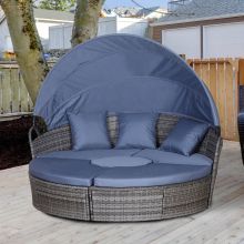  6-Seater Outdoor Garden Rattan Sun Bed Furniture Set Grey