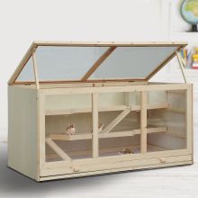  Hamster Cage Syrian Hamster Mouse Rats Mice Rodent Small Animals Hutch, 115Lx60Wx58H cm-Natural Wood Colour