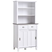  Kitchen Buffet and Hutch w/Three Open Shelf Space, Sideboards & Anti-Topple, 76Wx 48D x 169Hcm-White