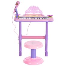  Mini Electronic Organ Piano W/Microphone and Stool-Purple/Pink