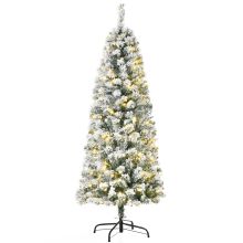 HOMCOM 5FT Prelit Snow Flocked Christmas Tree w/ Light, Indoor Home Xmas Decoration