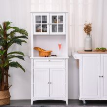  Kitchen Buffet and Hutch Wooden Storage Cupboard with Framed Glass Door, 68.6W x 40D x 164Hcm-White