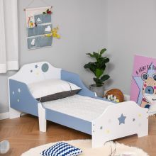  Kids Toddler Wooden Bed Round Edged with Guardrails Stars Image 143 x 74 x 59cm