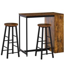  3 Piece Industrial Style Bar Table Set, Pub Dining Table Set Height Table and 2 Stools with Storage Shelf for Kitchen, Living Room, Coffe Shop