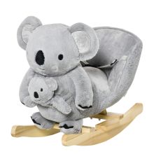  Kids Plush Ride-On Rocking Horse Koala-shaped Toy Rocker w/ Gloved Doll Grey