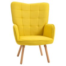  Accent Chair VelvetTufted Wingback Armchair Club Chair with Wood Legs Yellow