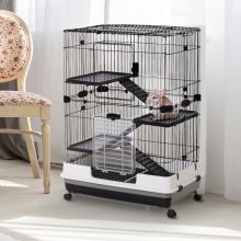 Metal Wire 3-Tier Small Animal Cage Rabbit Hutch Black/White