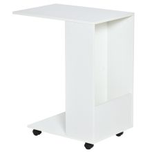  C-Shape Sofa Side Table Laptop Coffee End Table w/ Storage and Casters, White