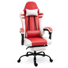 Vinsetto PU Leather Ergonomic Reclining Gaming Chair w/ Retractable Footrest Red/White