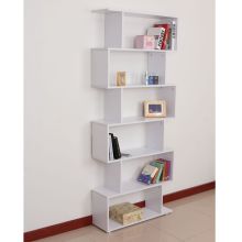  6-Tier Particle Board Asymmetrical Bookshelf White