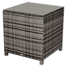  Tempered Glass Top Outdoor Garden Rattan Side Table Grey