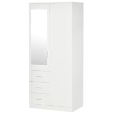  2-Door Wardrobe w/ Adjustable Shelf 3 Drawers Mirror Home Storage, 80W x 50D x 180Hcm, White