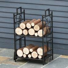  2-tier Heavy Duty Firewood Rack Wood Log Fireplace Stacker Deer design w/ 4 Tools, Gold