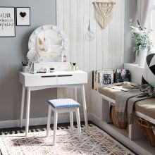  MDF 10-LED Light Dressing Table Makeup Table w/ Stool 4 Drawers for Bedroom-White