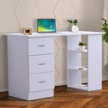  Computer Desk W/ 3 Shelf& Drawers, 120Wx49Dx72H cm-White Colour