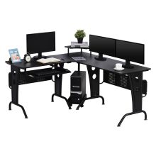  86.5H x 170L x 140Wcm Steel MDF Top L-Shaped Corner Desk w/ Keyboard Tray - Black