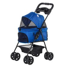  Pet Stroller Pushchair No-Zip Foldable Travel Carriage with Brake Basket Adjustable Canopy