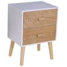  Nordic Style 2 Drawers Side Cabinet, 40Wx30Dx55.5H cm-White/Natural Wood Colour 