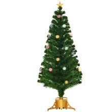 HOMCOM 5FT Prelit Artificial Christmas Tree Fiber Optic Xmas Tree w/ Golden Stand