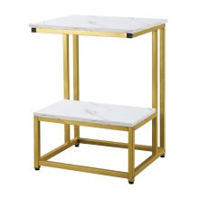  Side Table Doule Layer End Table Modern Coffee Table w/ Steel Frame White