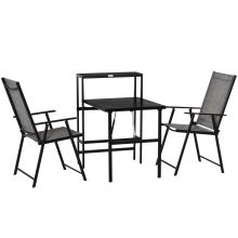  3 Pcs Folding Garden Furniture Set, Portable Table and 2 Chairs Side Shelf