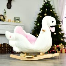 HOMCOM Swan Rocking Horse Kids Wooden Ride On Plush Toy w/ Music
