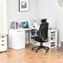  L-Shaped Computer Desk Home Office Corner Desk Study Workstation Table with Storage Shelves and Drawers, White