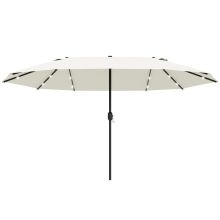  4.4m Double-Sided Sun Umbrella Patio Parasol LED Solar Lights Cream White