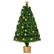 HOMCOM 4FT Prelit Artificial Christmas Tree Fiber Optic Xmas Tree w/ Golden Stand