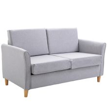  Linen Upholstery 2-Seater Sofa Floor Sofa Living Room Furniture w/Armrest Wooden Legs Grey