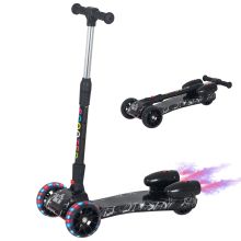  Kids Tri-Wheel Plastic Scooter w/ Engine-Look Water Spray Black