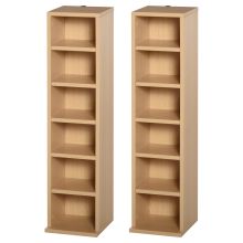  Set of 2 CD Media Display Shelf Unit Tower Rack w/ Adjustable Shelves Anti-Tipping Bookcase Storage Organiser Home Office Natural Wood Color