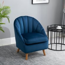  Decadent Single Lounge Chair in Velvet-Look Upholstery w/ Wooden Legs Navy