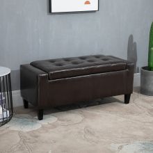  Storage Ottoman Bench PU Leather Upholstered Lift-Top Tufted Ottoman Brown