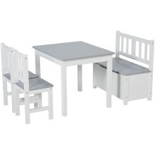  4-Piece Kids Table and Chair Wood Bench with Storage Feature, Gift for Toddlers