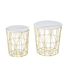  Set of 2 Nesting End Tables Side Tables w/ Steel Frame and Removable Top, White